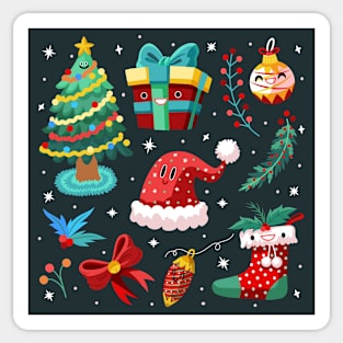 Hand drawn flat Christmas elements collection Sticker